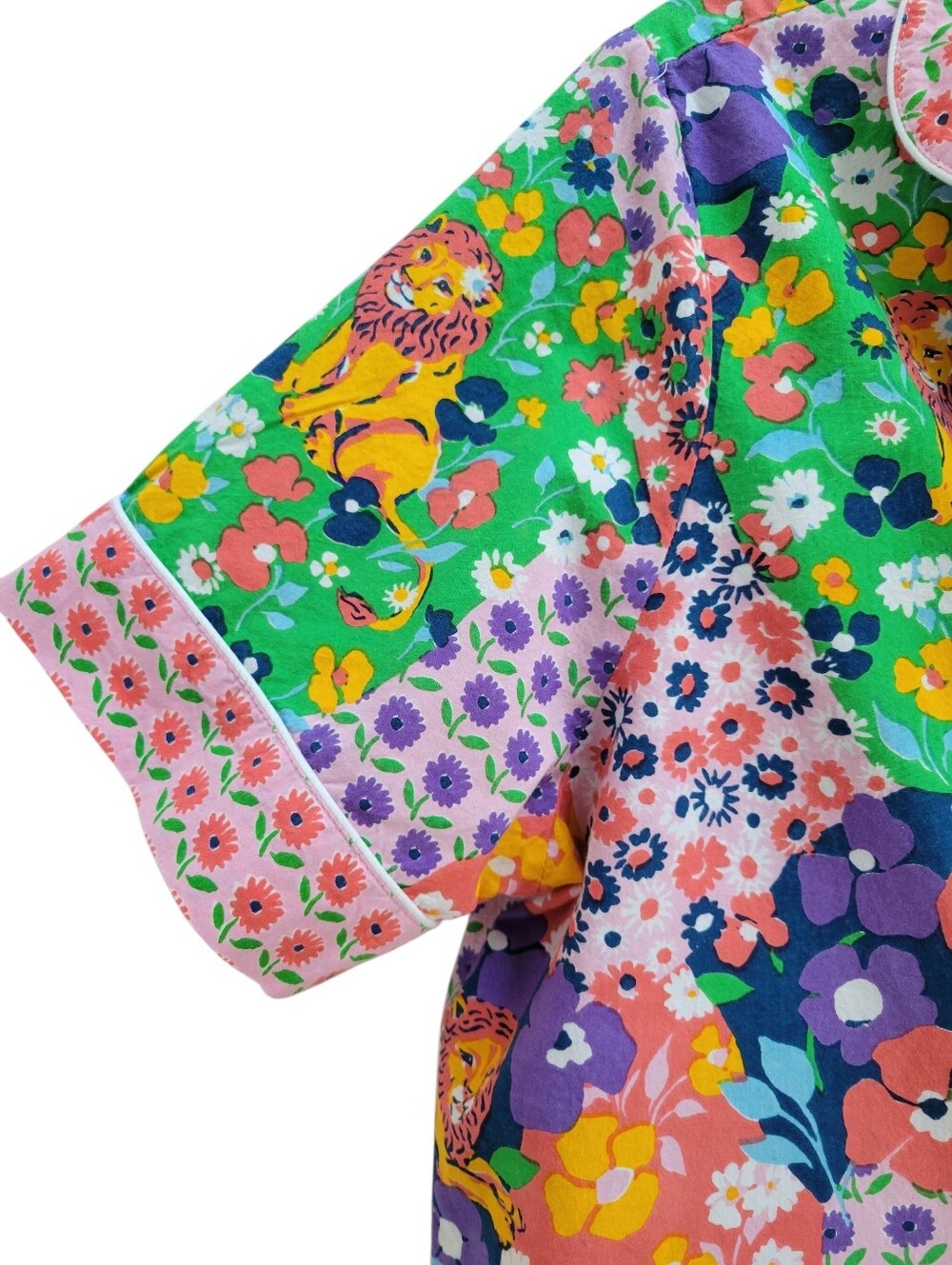 Printfresh Pajamas Flower Power Cotton Short Sleeve Cropped Floral Lion Size M - Picture 4 of 11